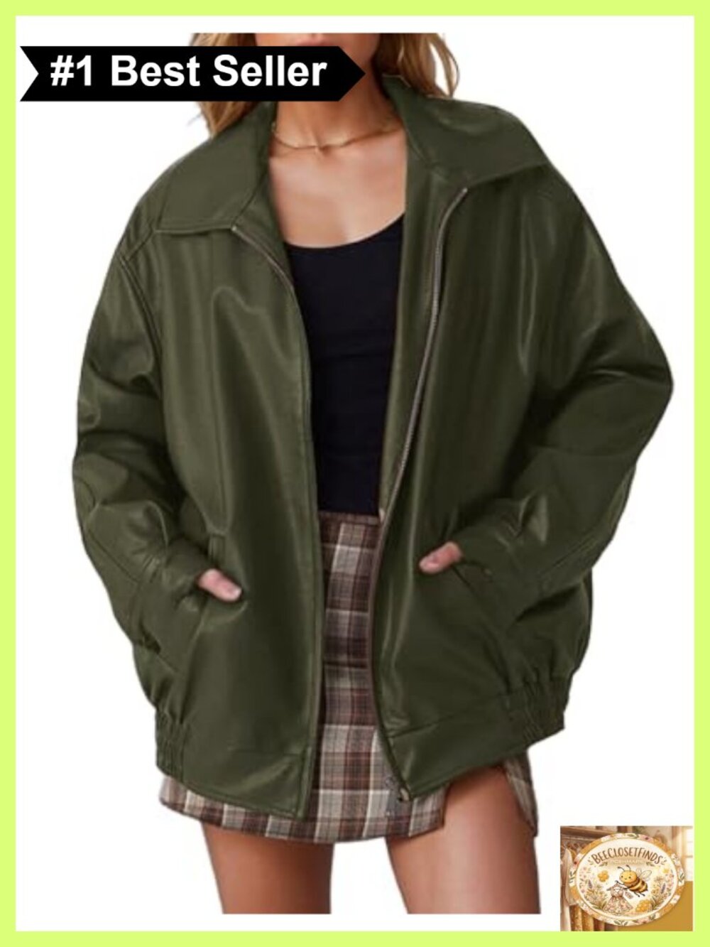 Oversized Faux Leather Motorcycle Bomber Jacket with Pockets
